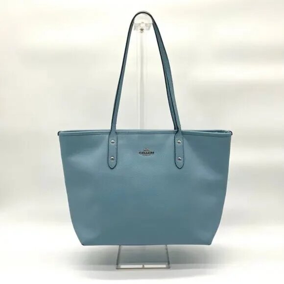 COACH Leather City Tote, Baby Blue Cross Grain Leather Tote GUC - Picture 5 of 16